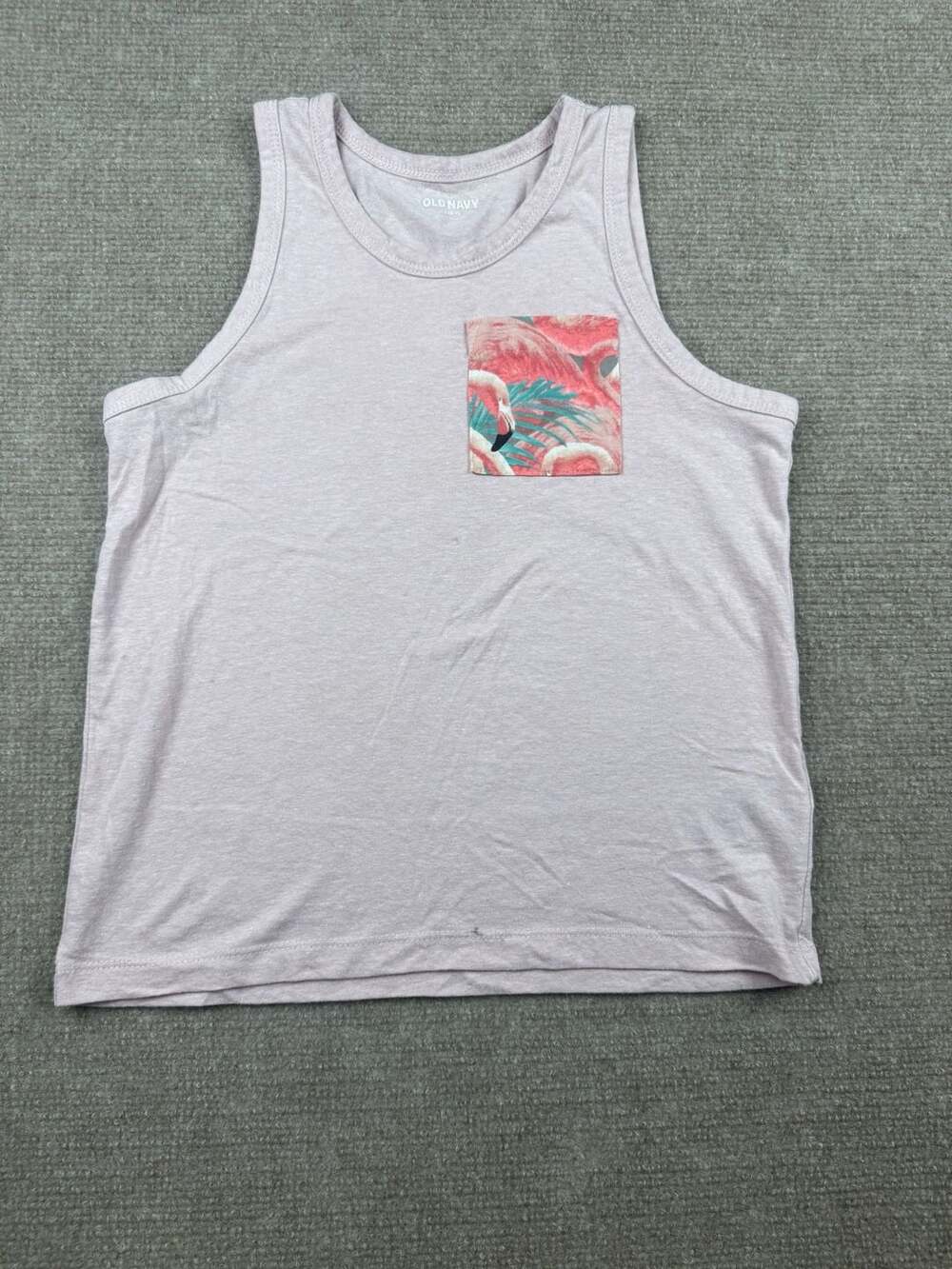 Old Navy Boys Soft-Washed Printed Pocket Tank Top Pink Flamingo Print